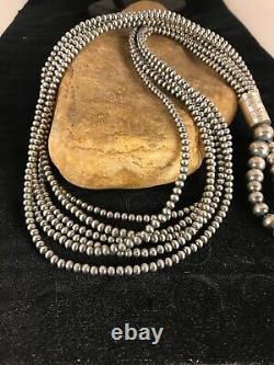 STUNNING NAVAJO PEARLS Sterling Silver Necklace 6 Strand Pendant 30 8525