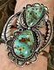 STUNNING Sterling Silver NAVAJO DOUBLE ROYSTON TURQUOISE 3L Bead CUFF BRACELET