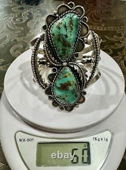 STUNNING Sterling Silver NAVAJO DOUBLE ROYSTON TURQUOISE 3L Bead CUFF BRACELET