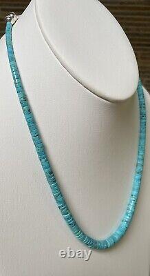 Santo Domingo Graduated Kingman Turquoise Sterling 4-8mm Heishi Necklace 20