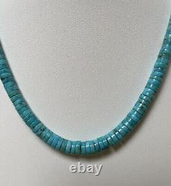 Santo Domingo Graduated Kingman Turquoise Sterling 4-8mm Heishi Necklace 20