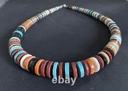 Santo Domingo Graduated Turquoise Coral Heishi Necklace Pula Calabaza 21