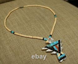 Santo Domingo Thunderbird Native American Turquoise Coral Necklace