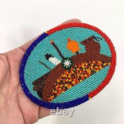 Seed Bead Native American handmade belt buckle Leather Beaded Paddle Steam Boat