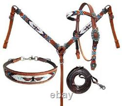 Showman 4 Piece Beaded Native American Thunderbird Headstall & Breast Collar Set
