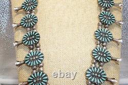 Signed G T Hand Cut Needle Point Turquoise Sterling Silver Navajo Squash Blossom
