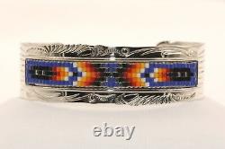 Signed Native American Navajo Made Silver & Beaded Bracelet