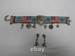 Signed T. Foree Hunsicker Sterling Silver Native American Beaded Choker Earrings