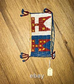 Sioux Native American Beaded Bag, Red White Blue 2.5x5