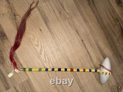 Sioux Native American US Handmade Beaded hammer with Feather Decoration c. 1890's