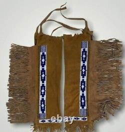 Sioux Suede Leather Cowboy Native American Indian Chaps Beaded Hide leggings