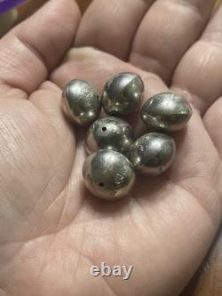 Six Jimmy Calabazas Ca'Win Kewa Pueblo Loose Beads Pearls Signed 925 Silver