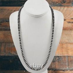 Solid Sterling Silver Genuine 5mm Navajo Pearl Hand Strung Necklace 24