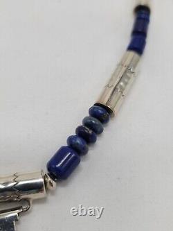 Southwest Native American Necklace Sterling Silver Blue Lapis Beaded with COA