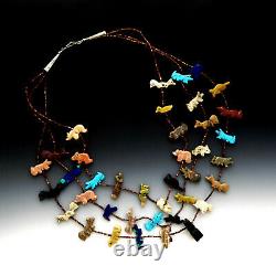 Southwest Zuni 41 Fetish Animal Bead Native American Multi-strand Necklace