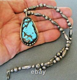 Southwestern Native American Navajo Turquoise Sterling Silver Bead Necklace