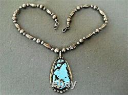Southwestern Native American Navajo Turquoise Sterling Silver Bead Necklace