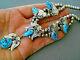 Southwestern Native American Navajo Turquoise Sterling Silver Bead Necklace Y