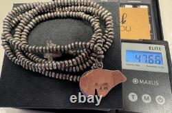 Sterling 925 Beaded Necklace & JM(James Mason) Marked Navajo Bear Inlaid Pendant
