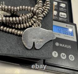 Sterling 925 Beaded Necklace & JM(James Mason) Marked Navajo Bear Inlaid Pendant