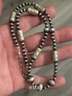 Sterling Silver Nativer American Sw Navajo Pearl Barrel Graduated Necklace. 925