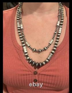 Sterling Silver Nativer American Sw Navajo Pearl Barrel Graduated Necklace. 925