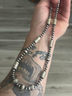 Sterling Silver Nativer American Sw Navajo Pearl Barrel Graduated Necklace. 925