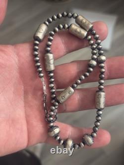 Sterling Silver Nativer American Sw Navajo Pearl Barrel Graduated Necklace. 925