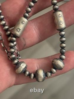 Sterling Silver Nativer American Sw Navajo Pearl Barrel Graduated Necklace. 925