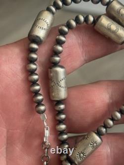Sterling Silver Nativer American Sw Navajo Pearl Barrel Graduated Necklace. 925