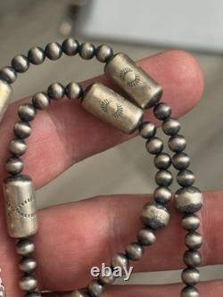 Sterling Silver Nativer American Sw Navajo Pearl Barrel Graduated Necklace. 925