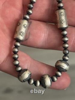 Sterling Silver Nativer American Sw Navajo Pearl Barrel Graduated Necklace. 925