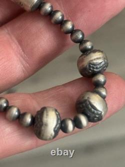 Sterling Silver Nativer American Sw Navajo Pearl Barrel Graduated Necklace. 925