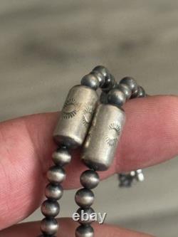Sterling Silver Nativer American Sw Navajo Pearl Barrel Graduated Necklace. 925