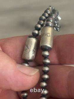 Sterling Silver Nativer American Sw Navajo Pearl Barrel Graduated Necklace. 925