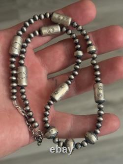 Sterling Silver Nativer American Sw Navajo Pearl Barrel Graduated Necklace. 925