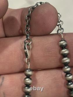 Sterling Silver Nativer American Sw Navajo Pearl Barrel Graduated Necklace. 925