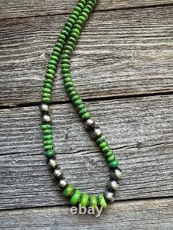 Sterling silver gaspeite bead necklace 18 inch