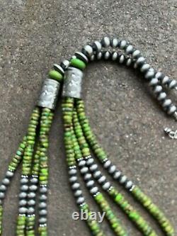 Sterling silver green turquoise multistrand bead necklace 28 inch