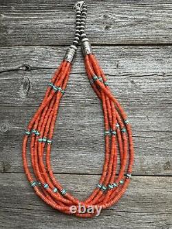 Sterling silver orange coral mulristand necklace 26 inch