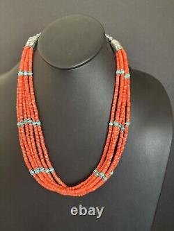 Sterling silver orange coral mulristand necklace 26 inch