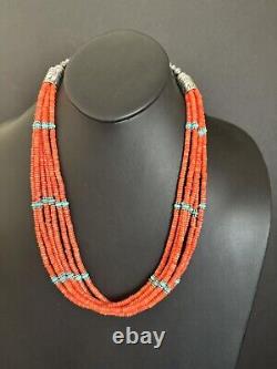 Sterling silver orange coral mulristand necklace 26 inch