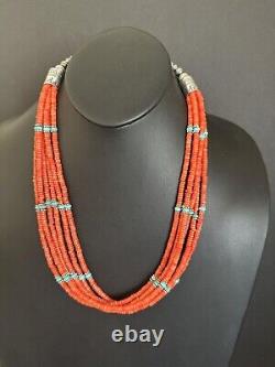 Sterling silver orange coral mulristand necklace 26 inch