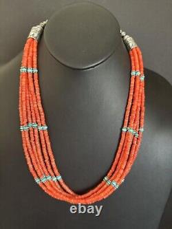 Sterling silver orange coral mulristand necklace 26 inch