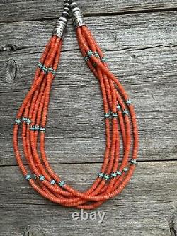 Sterling silver orange coral mulristand necklace 26 inch