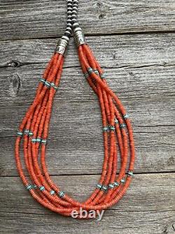 Sterling silver orange coral mulristand necklace 26 inch