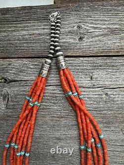 Sterling silver orange coral mulristand necklace 26 inch