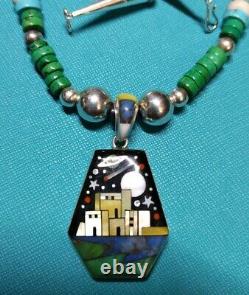 SterlingSilver Pueblo Starry Night Reversable Turquoise/Jet/MOP Inlay Necklace