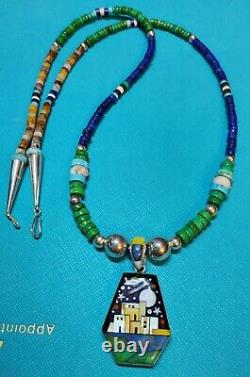 SterlingSilver Pueblo Starry Night Reversable Turquoise/Jet/MOP Inlay Necklace