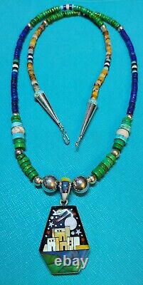 SterlingSilver Pueblo Starry Night Reversable Turquoise/Jet/MOP Inlay Necklace